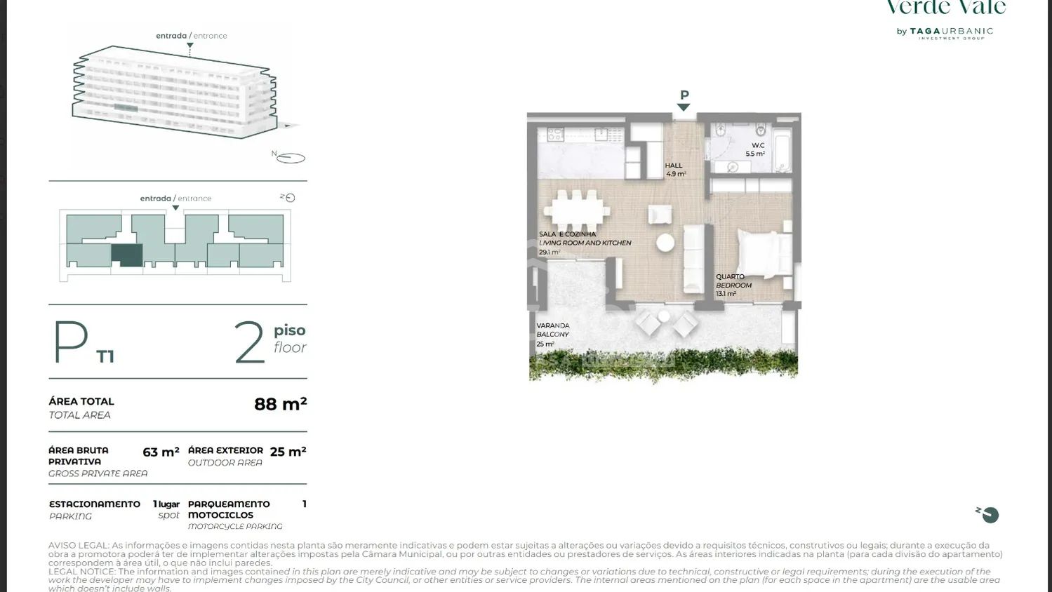 Apartamento T1 - 2º Piso com varanda no Verde Vale Maia
