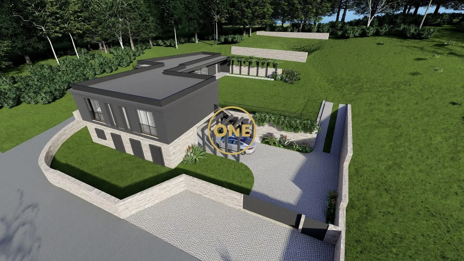 Detached house, new, modern architecture, plot of 1670m2