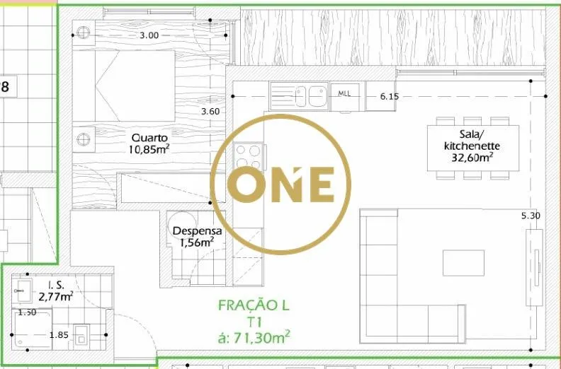 Apartamento T1 em Construção em Calendário