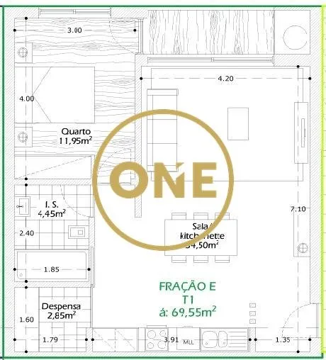 Apartamento T1 em Construção em Calendário