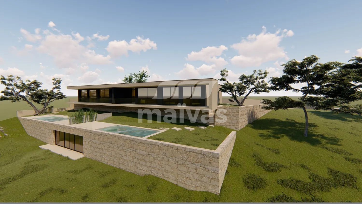Moradia T2 Geminada de Arquitetura Contemporânea com Piscina